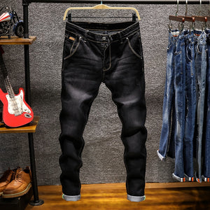 Stretch Denim Pants Solid Slim Fit Jeans